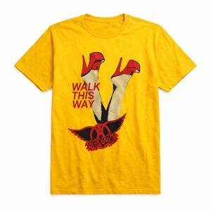 Aerosmith Walk This Way Graphic T-Shirt Yellow Medium Rock Band Tee